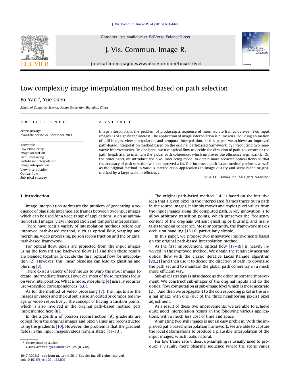 Low complexity image interpolation method based on path selection