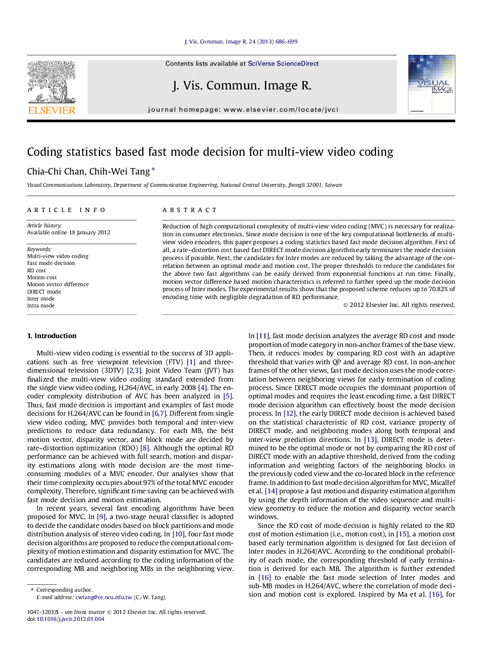 Coding statistics based fast mode decision for multi-view video coding