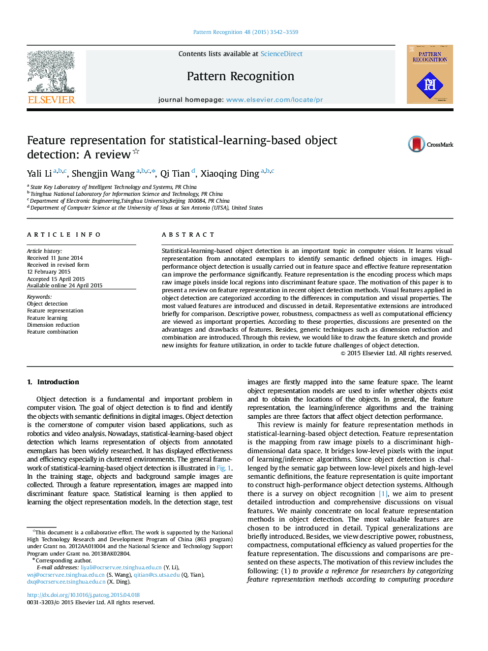 Feature representation for statistical-learning-based object detection: A review 