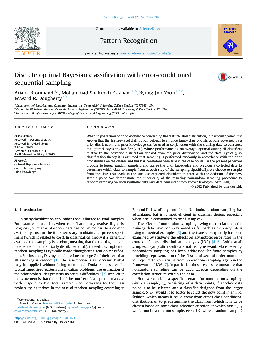 Discrete optimal Bayesian classification with error-conditioned sequential sampling