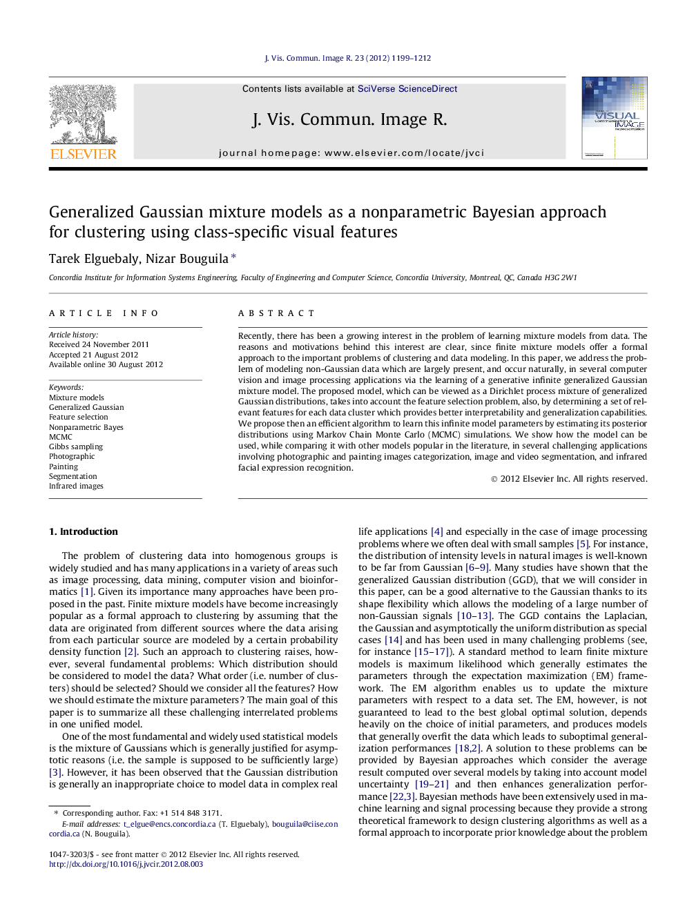 Generalized Gaussian mixture models as a nonparametric Bayesian approach for clustering using class-specific visual features