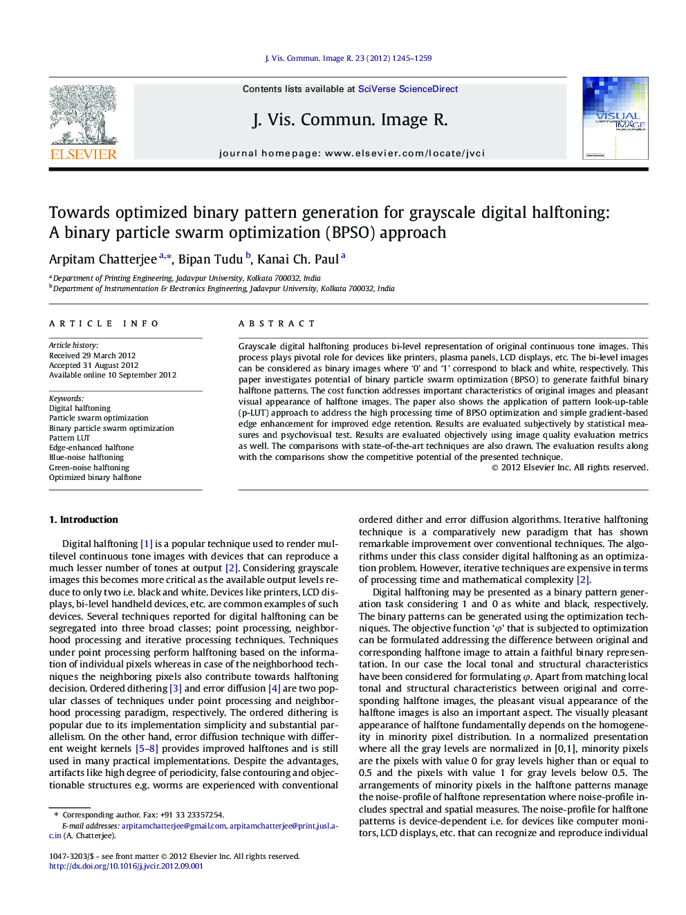 Towards optimized binary pattern generation for grayscale digital halftoning: A binary particle swarm optimization (BPSO) approach