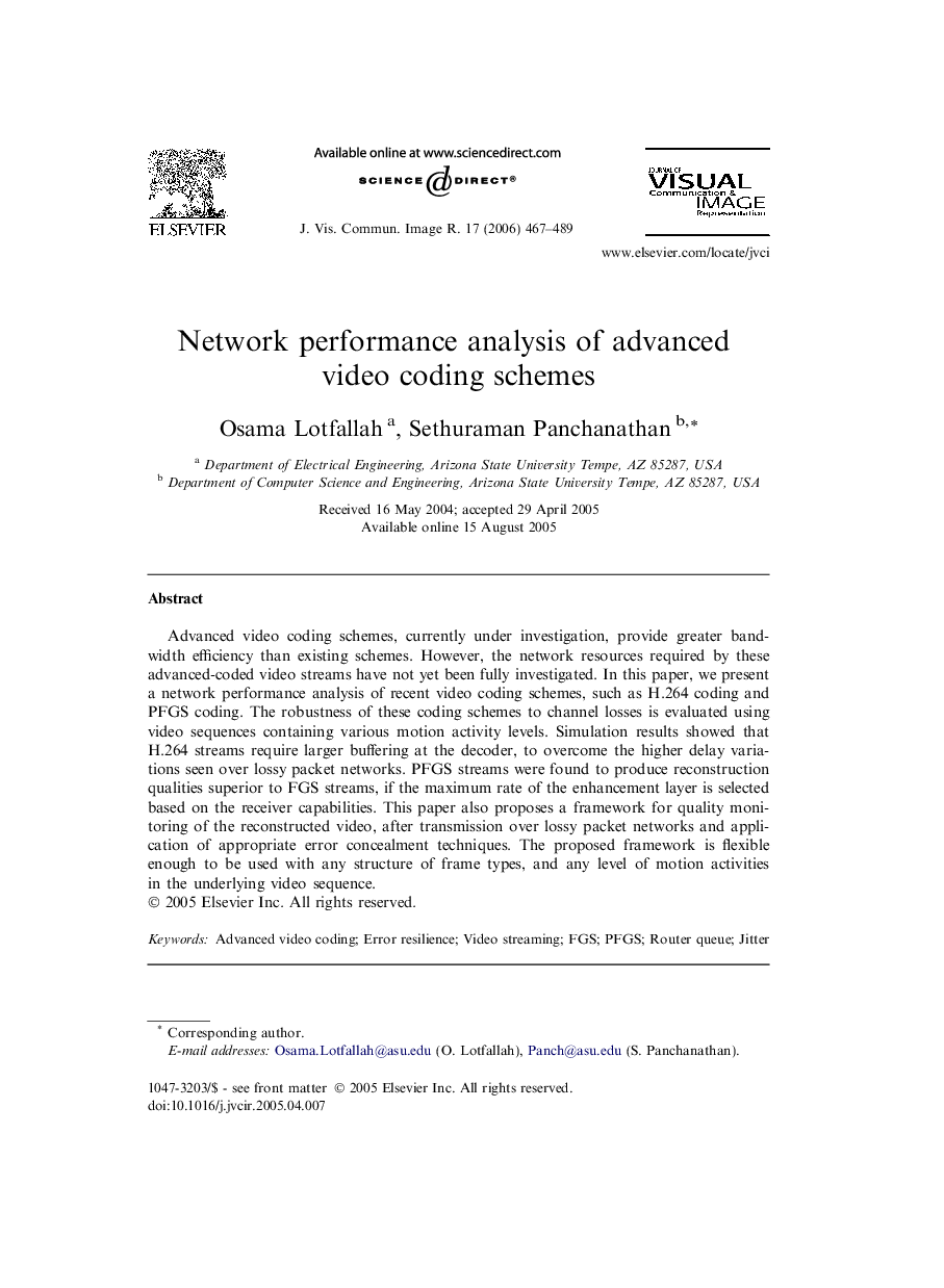 Network performance analysis of advanced video coding schemes
