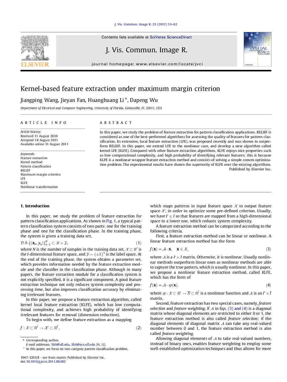 Kernel-based feature extraction under maximum margin criterion