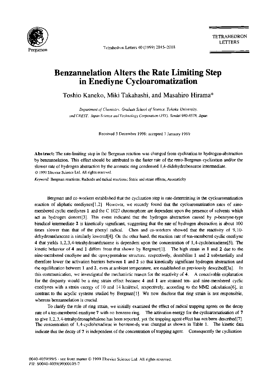 Benzannelation alters the rate limiting step in enediyne cycloaromatization