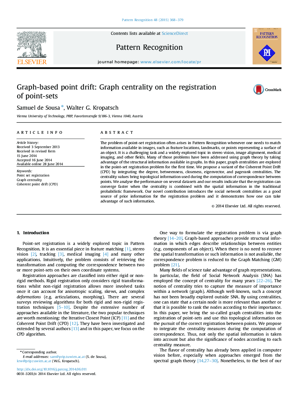 Graph-based point drift: Graph centrality on the registration of point-sets