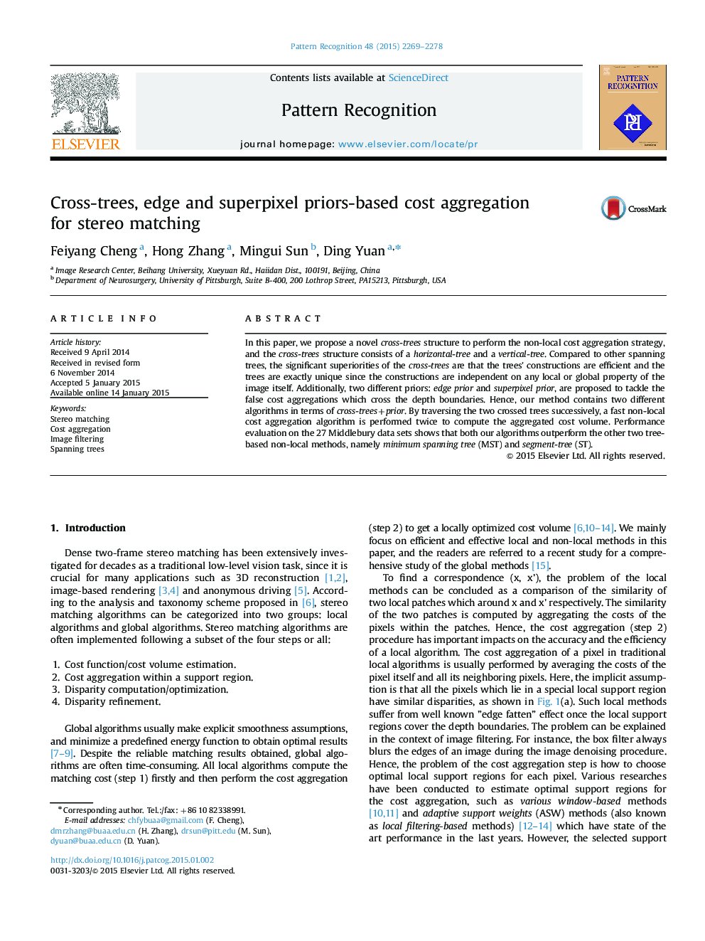 Cross-trees, edge and superpixel priors-based cost aggregation for stereo matching