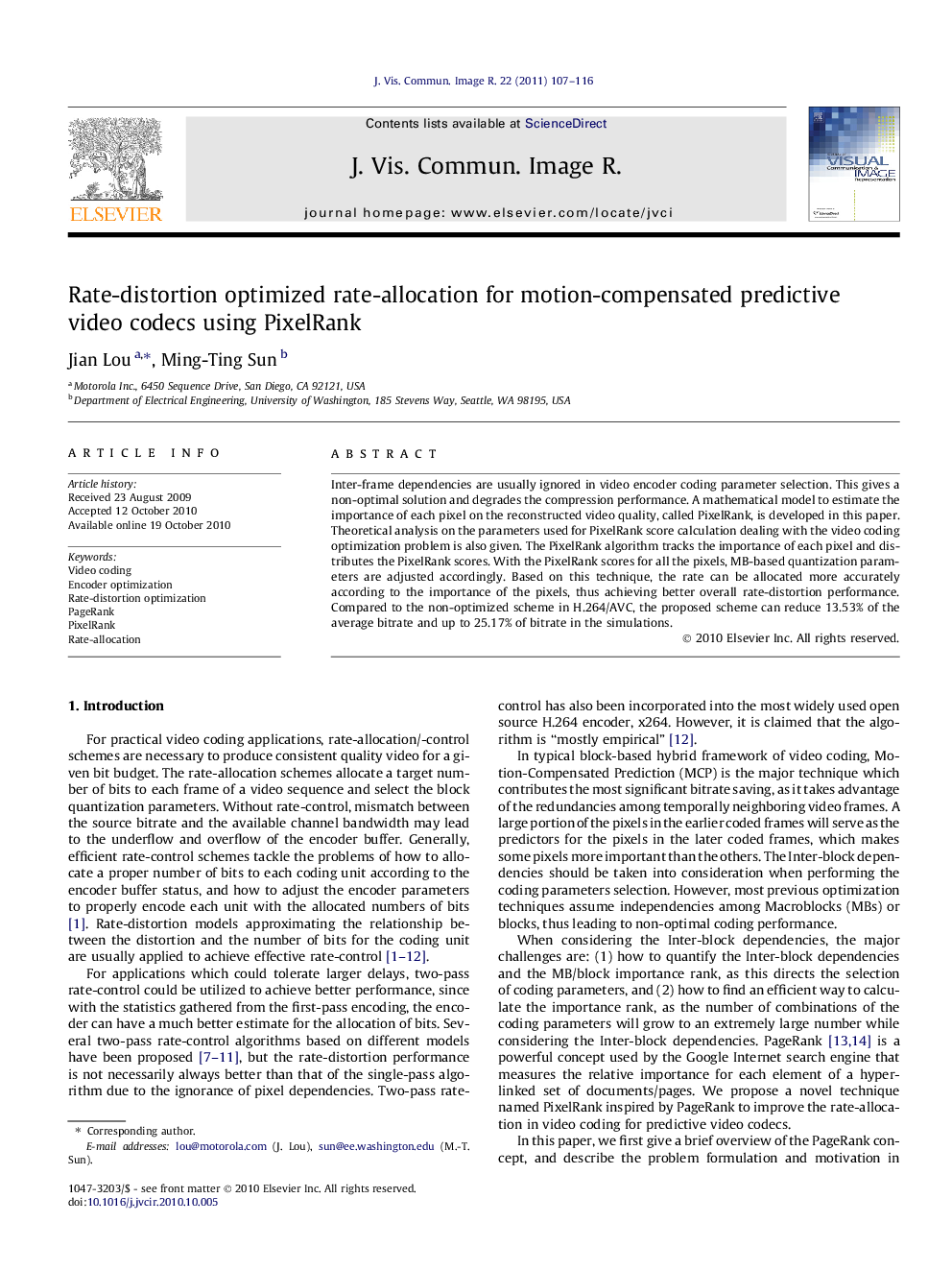 Rate-distortion optimized rate-allocation for motion-compensated predictive video codecs using PixelRank