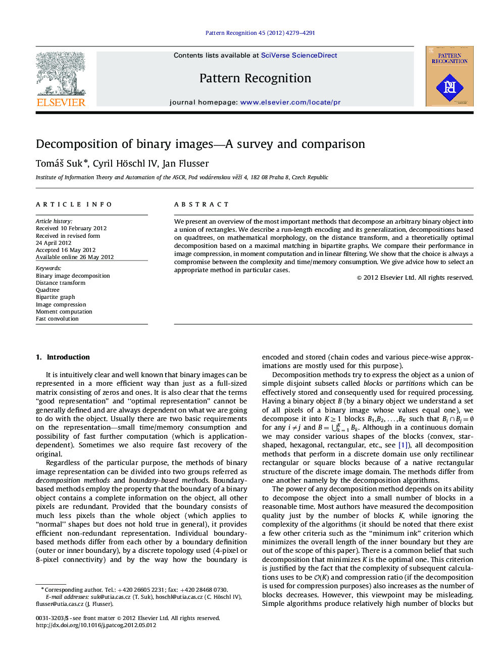 Decomposition of binary images—A survey and comparison