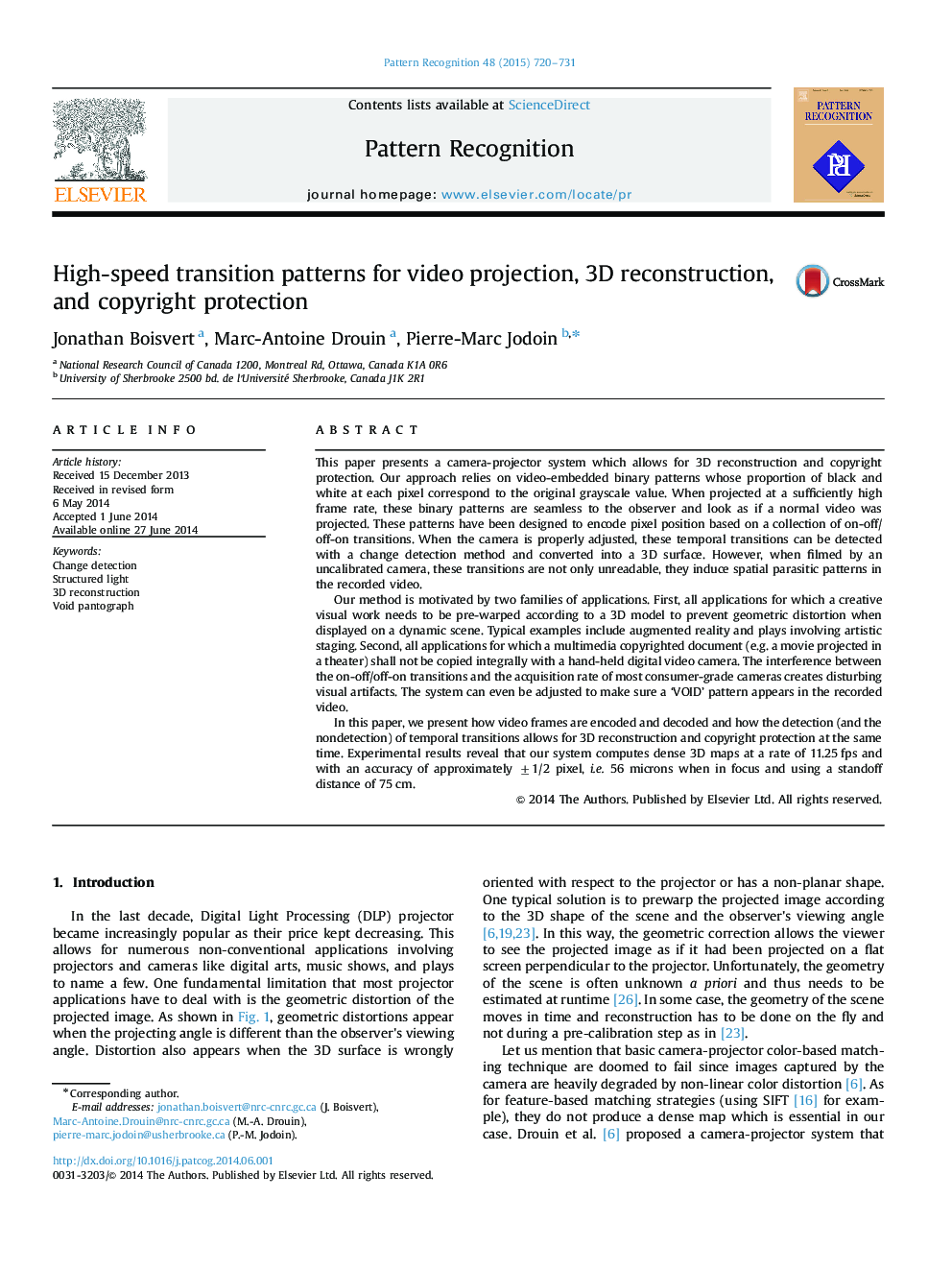 High-speed transition patterns for video projection, 3D reconstruction, and copyright protection