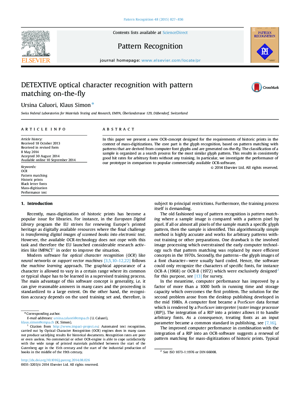 DETEXTIVE optical character recognition with pattern matching on-the-fly