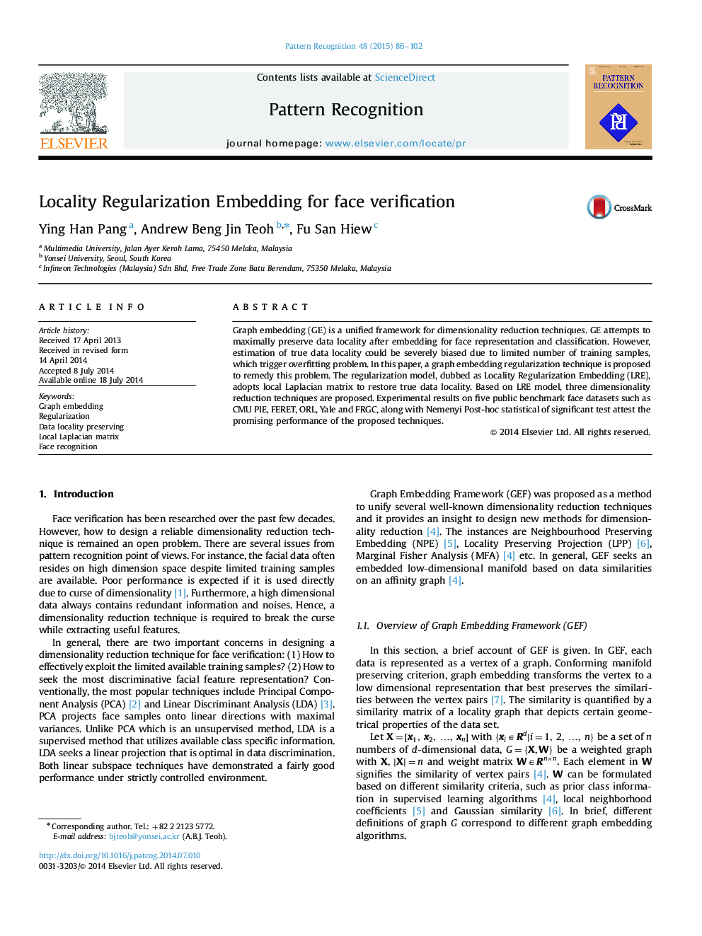 Locality Regularization Embedding for face verification