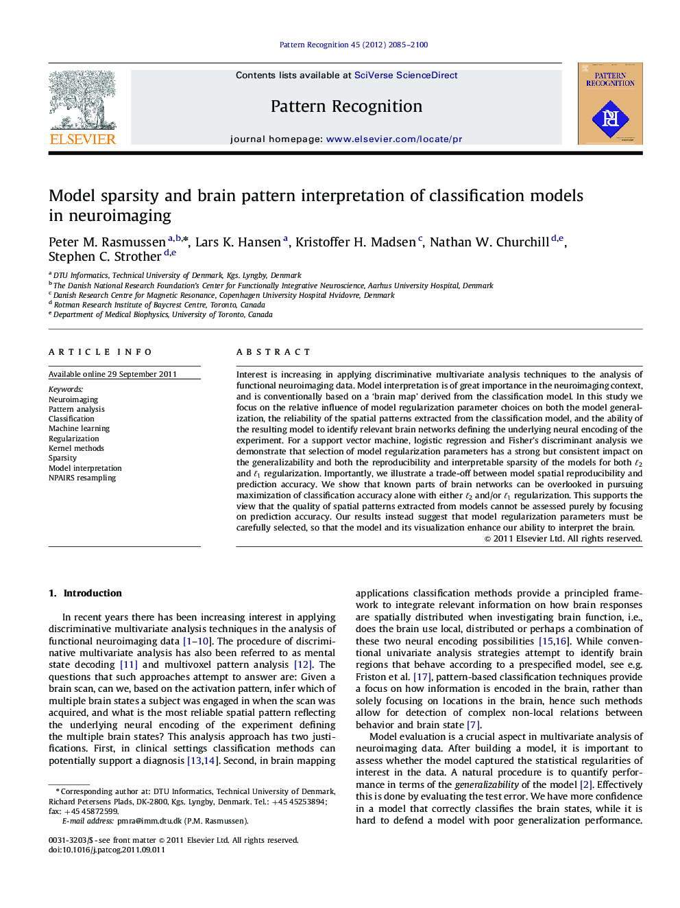 عکس صفحه اول مقاله: Model sparsity and brain pattern interpretation of classification models in neuroimaging Model sparsity and brain pattern interpretation of classification models in neuroimaging