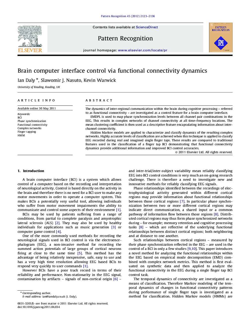 Brain computer interface control via functional connectivity dynamics