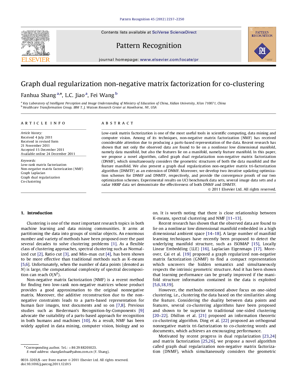 Graph dual regularization non-negative matrix factorization for co-clustering