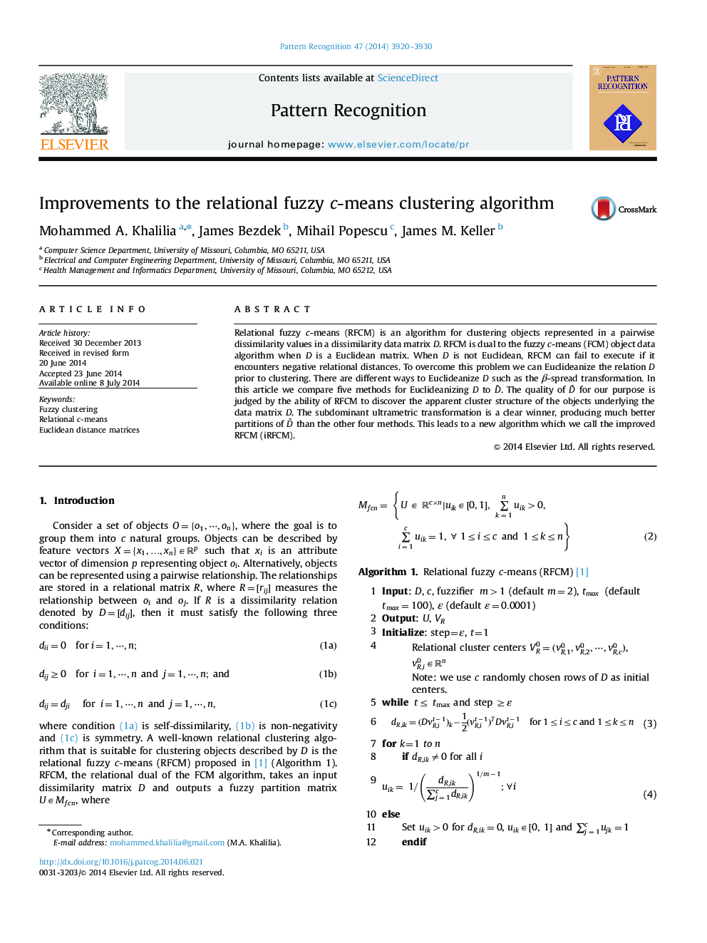 Improvements to the relational fuzzy c-means clustering algorithm