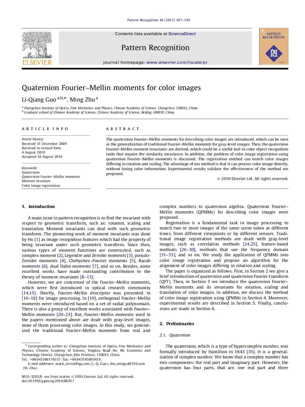 Quaternion Fourier–Mellin moments for color images