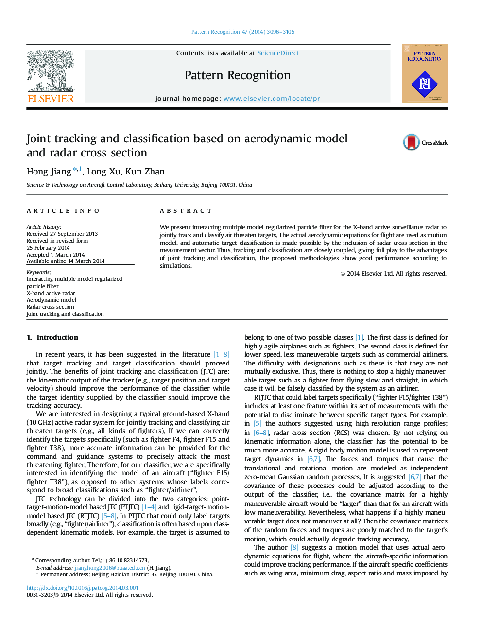 Joint tracking and classification based on aerodynamic model and radar cross section