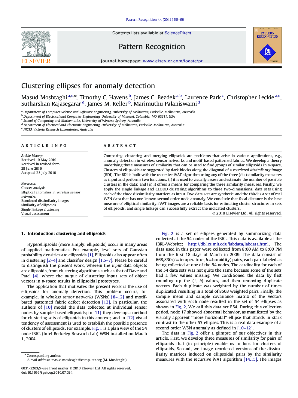 Clustering ellipses for anomaly detection