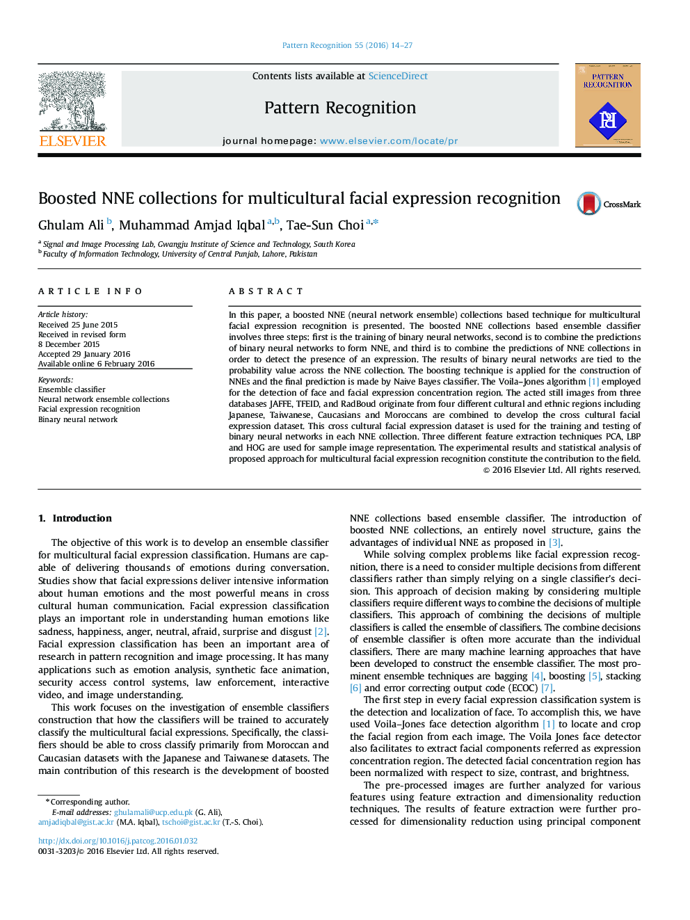 Boosted NNE collections for multicultural facial expression recognition