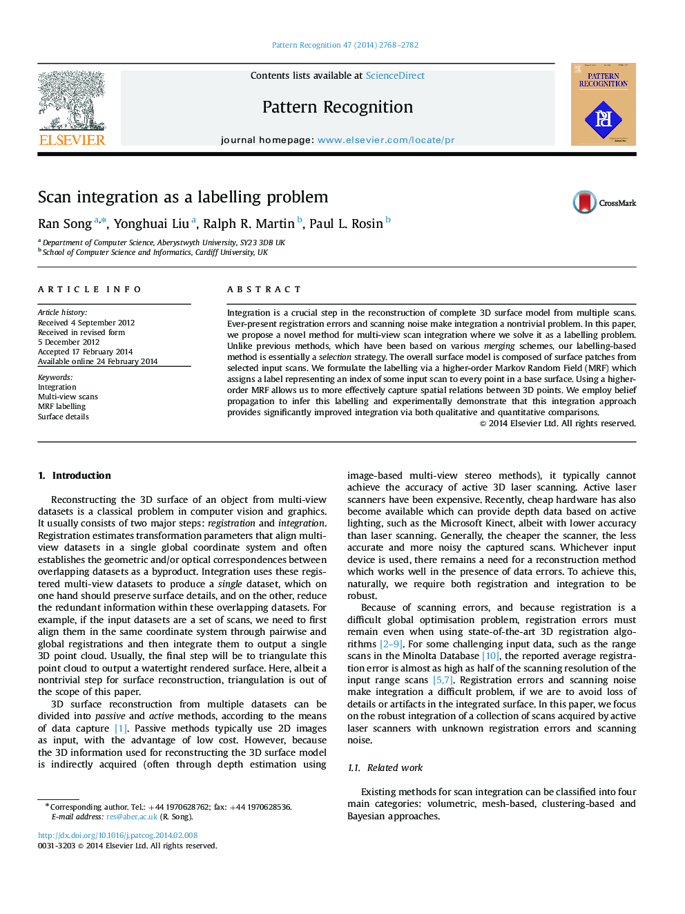 Scan integration as a labelling problem