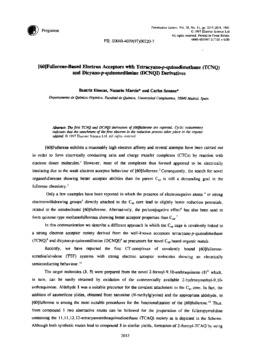 [60]Fullerene-based electron acceptors with tetracyano-p-quinodimethane (TCNQ) and dicyano-p-quinonediimine (DCNQI) derivatives