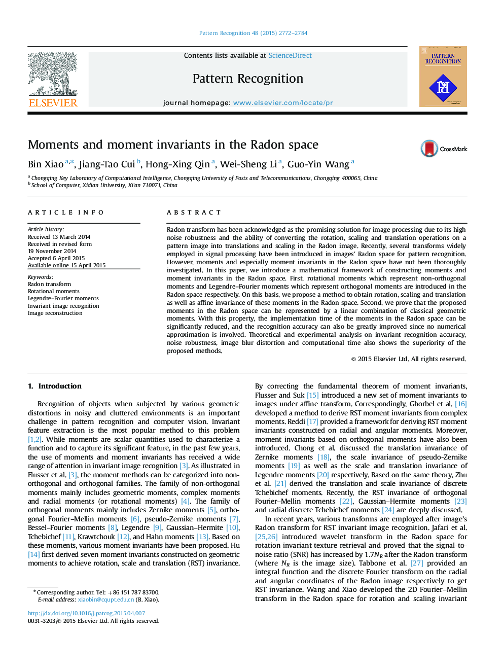 Moments and moment invariants in the Radon space