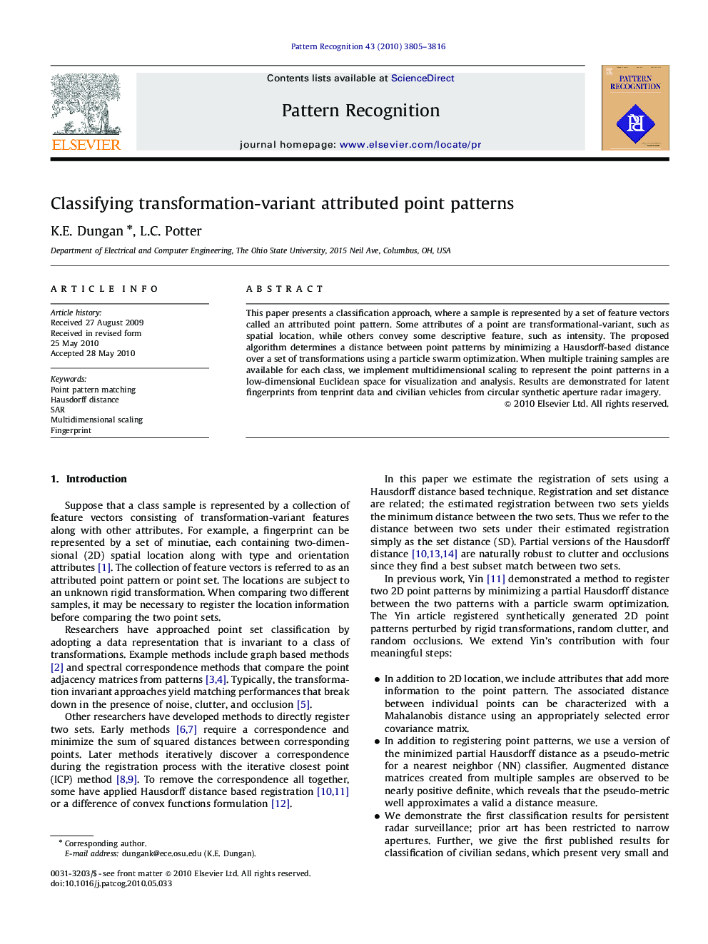 Classifying transformation-variant attributed point patterns