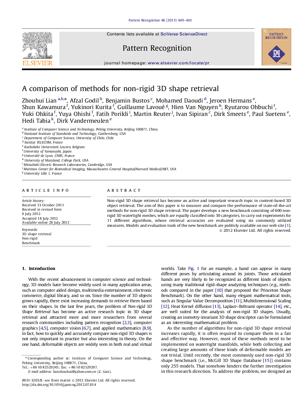 A comparison of methods for non-rigid 3D shape retrieval