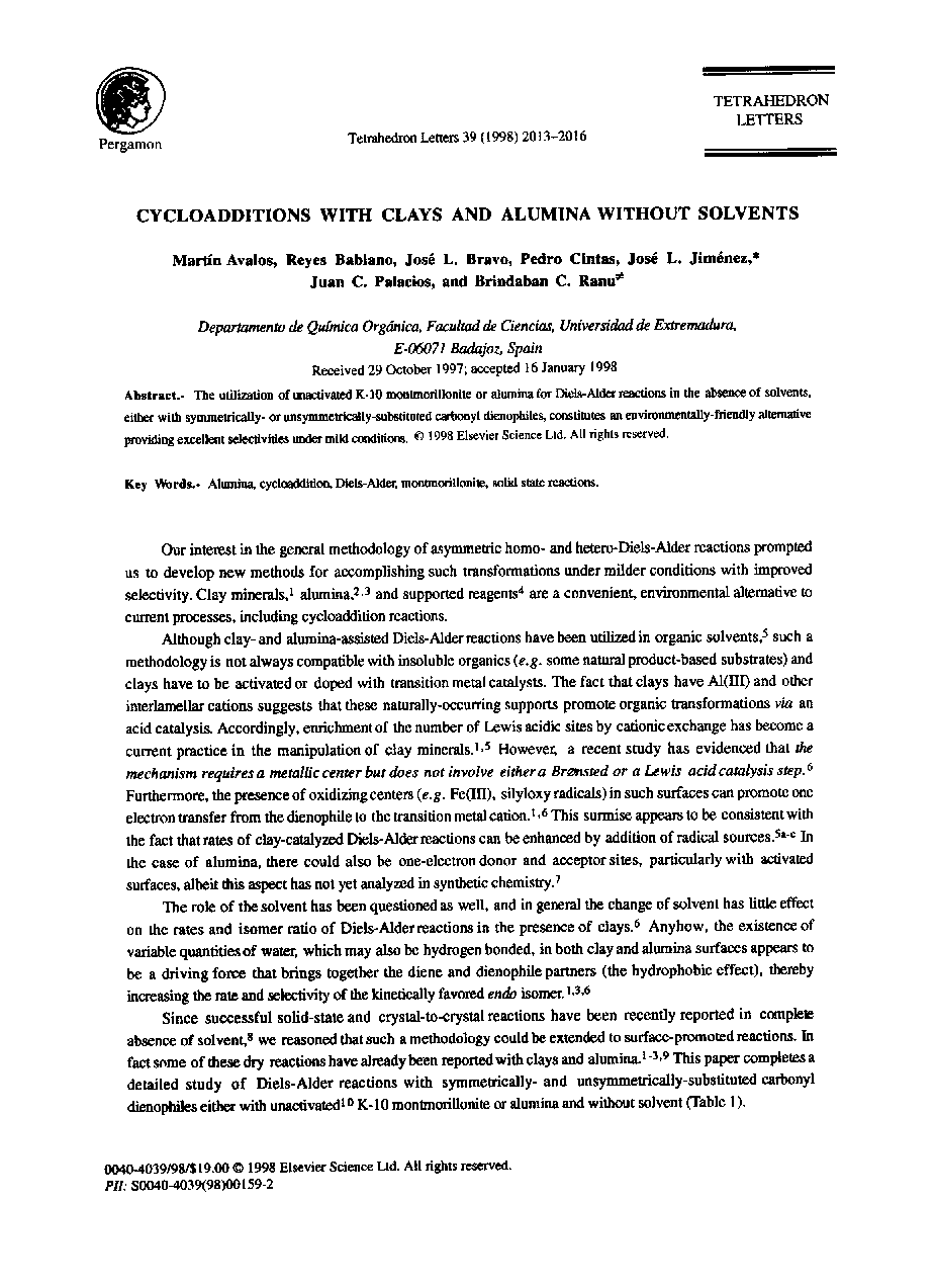 Cycloadditions with clays and alumina without solvents