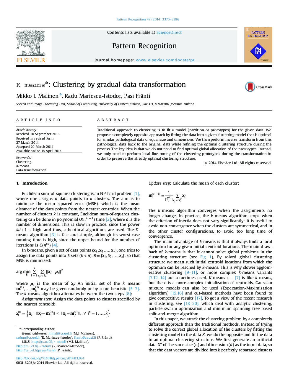 K-means⁎: Clustering by gradual data transformation