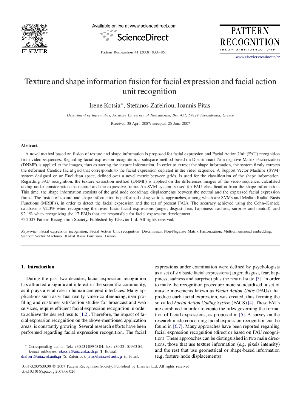 Texture and shape information fusion for facial expression and facial action unit recognition