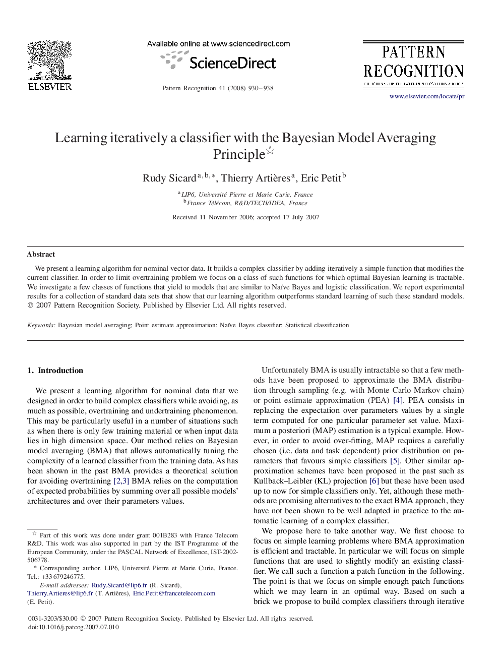 Learning iteratively a classifier with the Bayesian Model Averaging Principle 