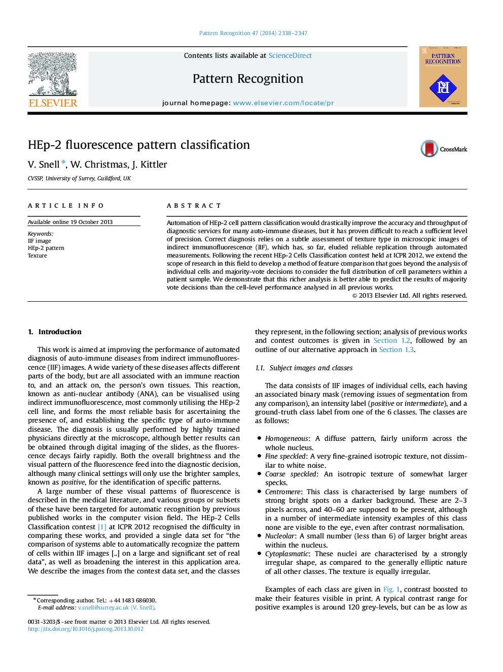 HEp-2 fluorescence pattern classification