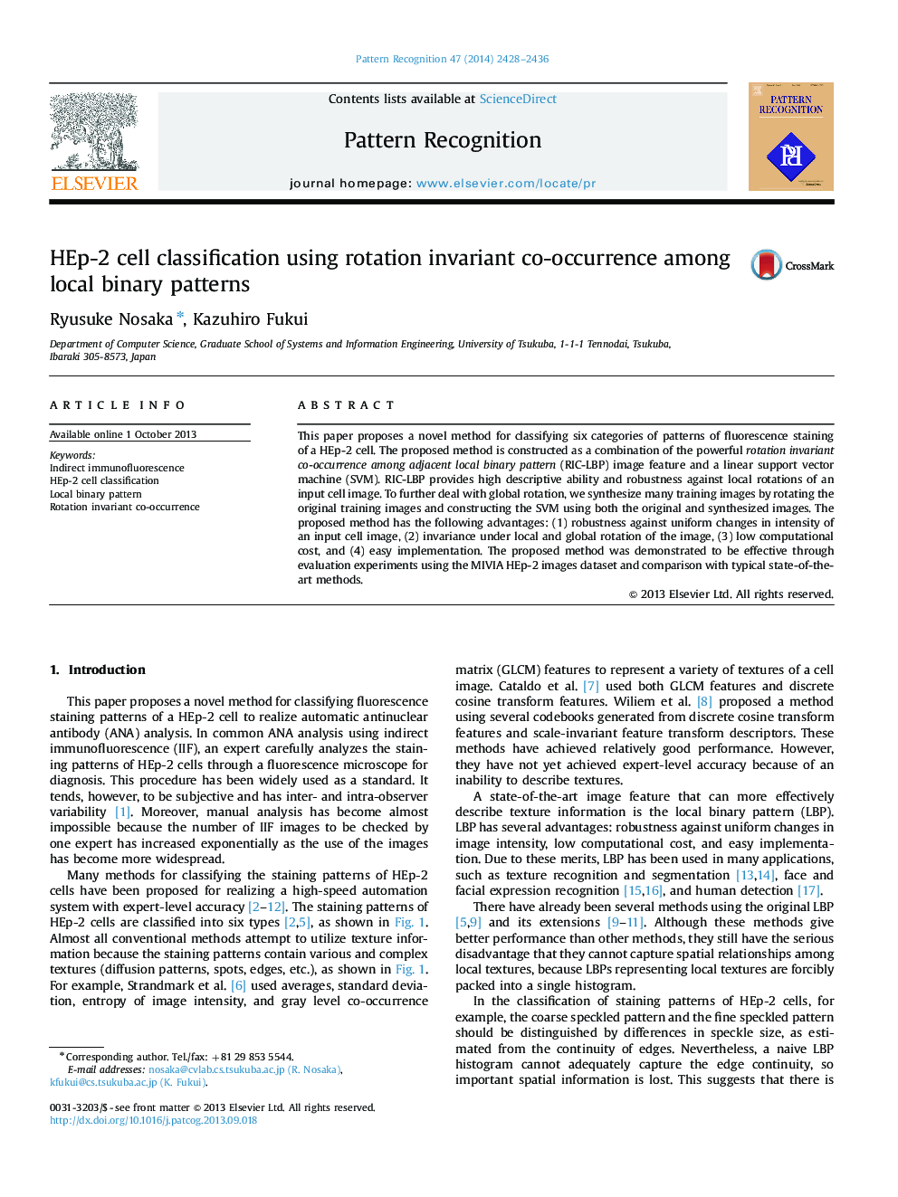 HEp-2 cell classification using rotation invariant co-occurrence among local binary patterns