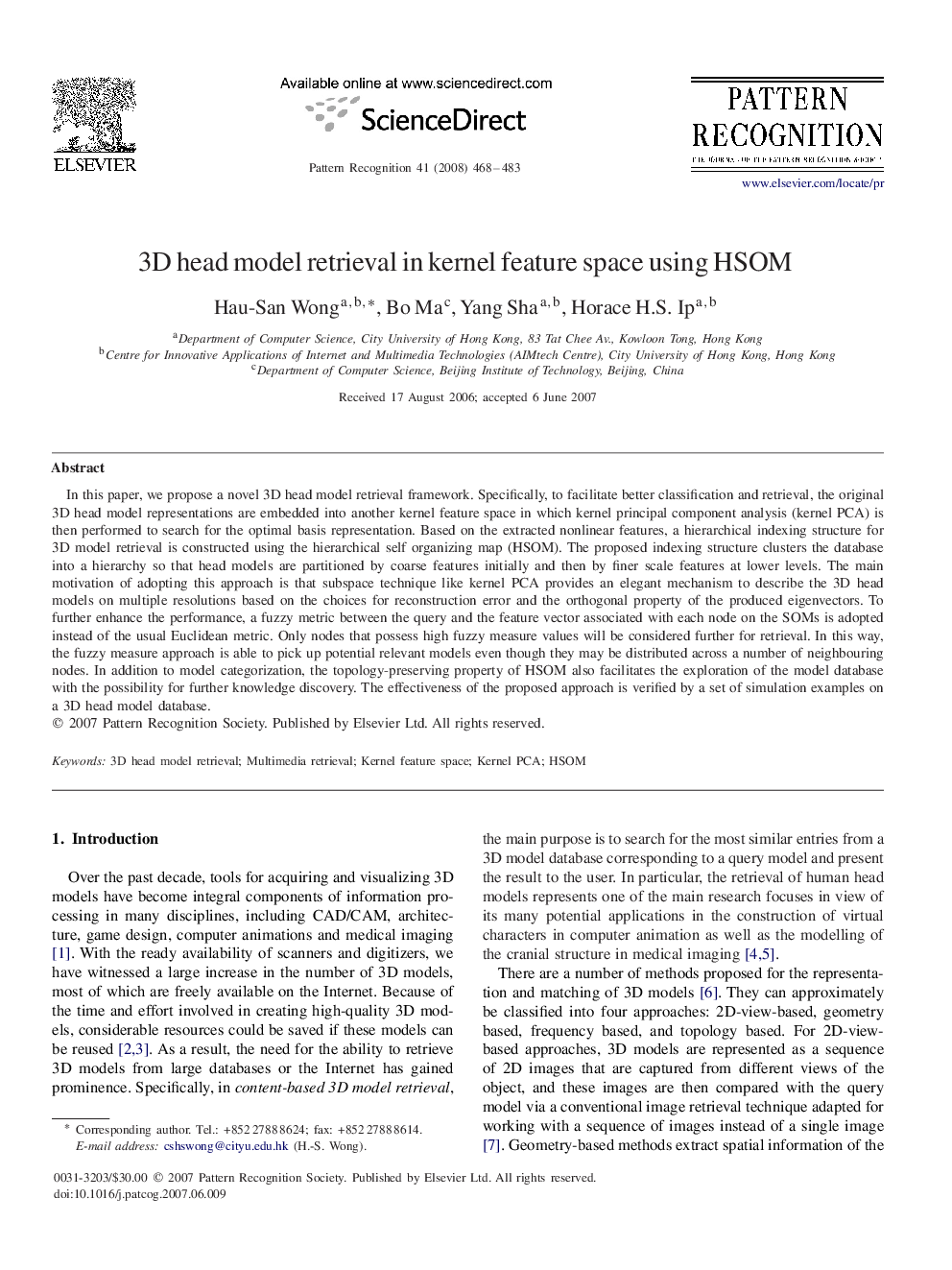 3D head model retrieval in kernel feature space using HSOM