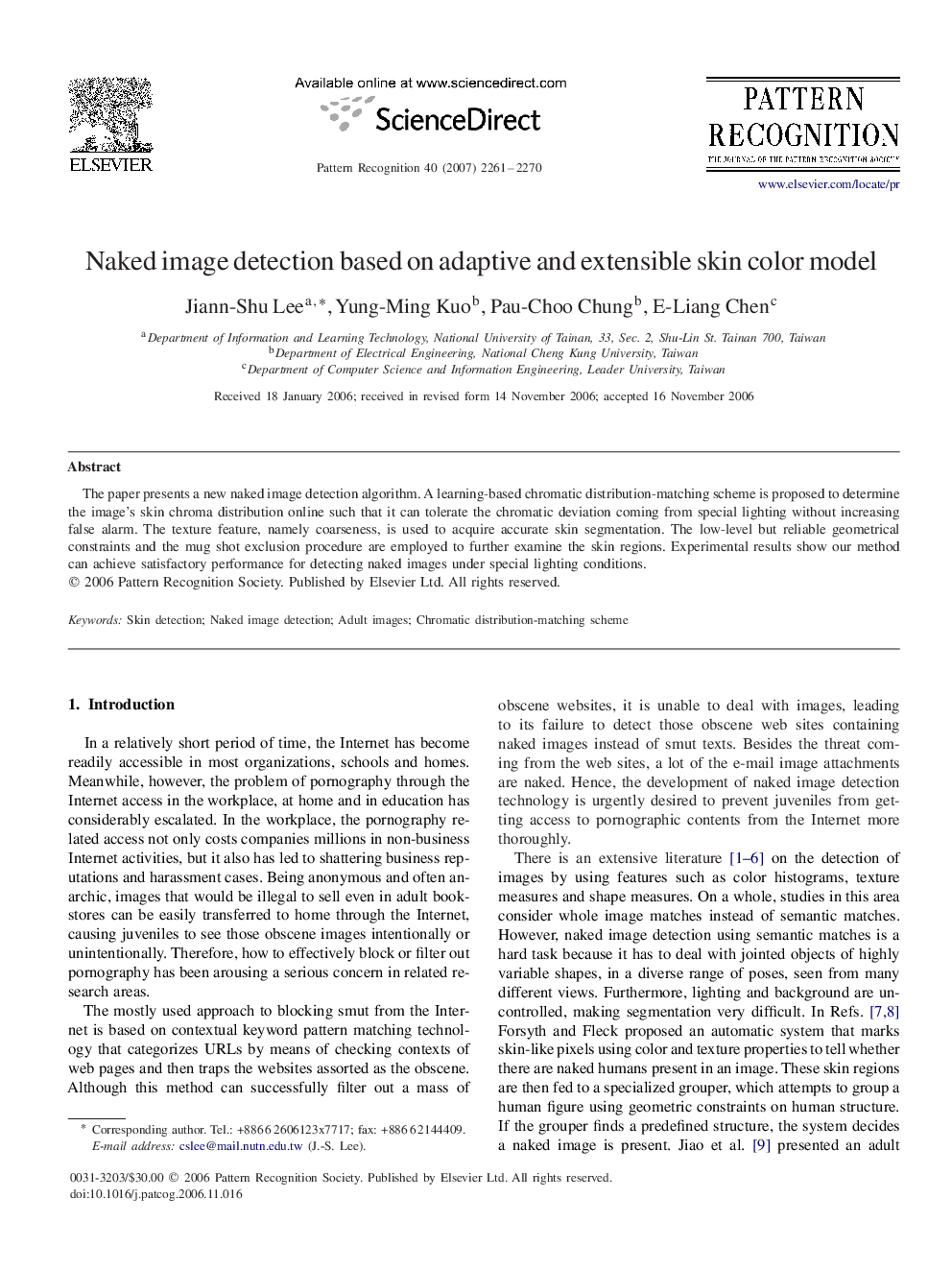 Naked image detection based on adaptive and extensible skin color model