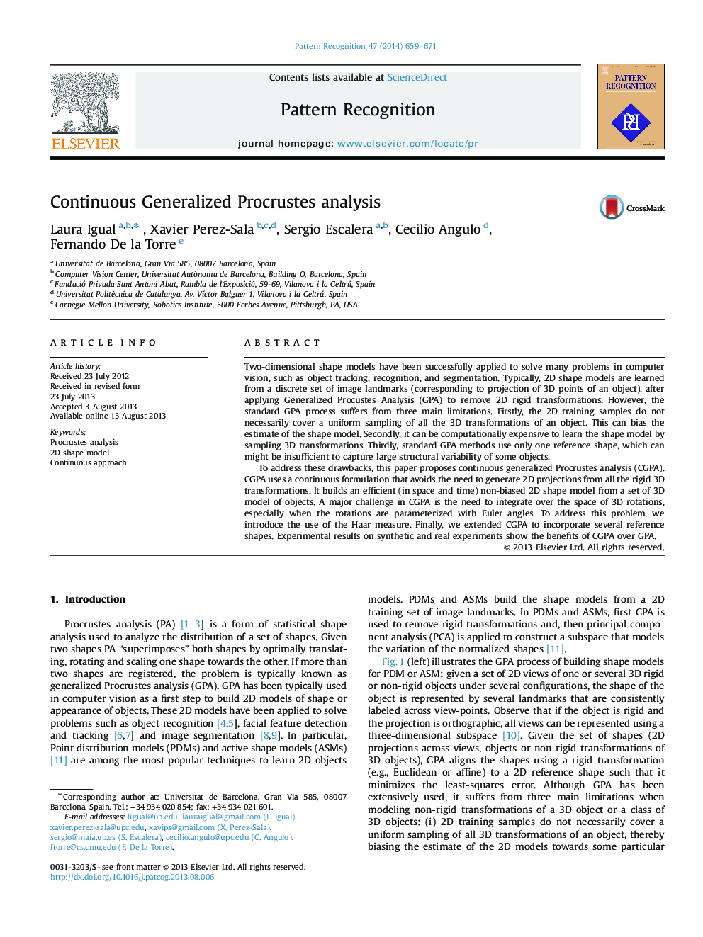 Continuous Generalized Procrustes analysis