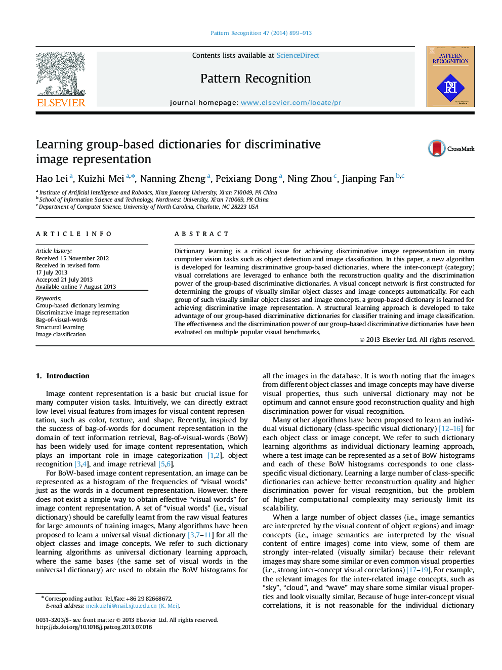 Learning group-based dictionaries for discriminative image representation