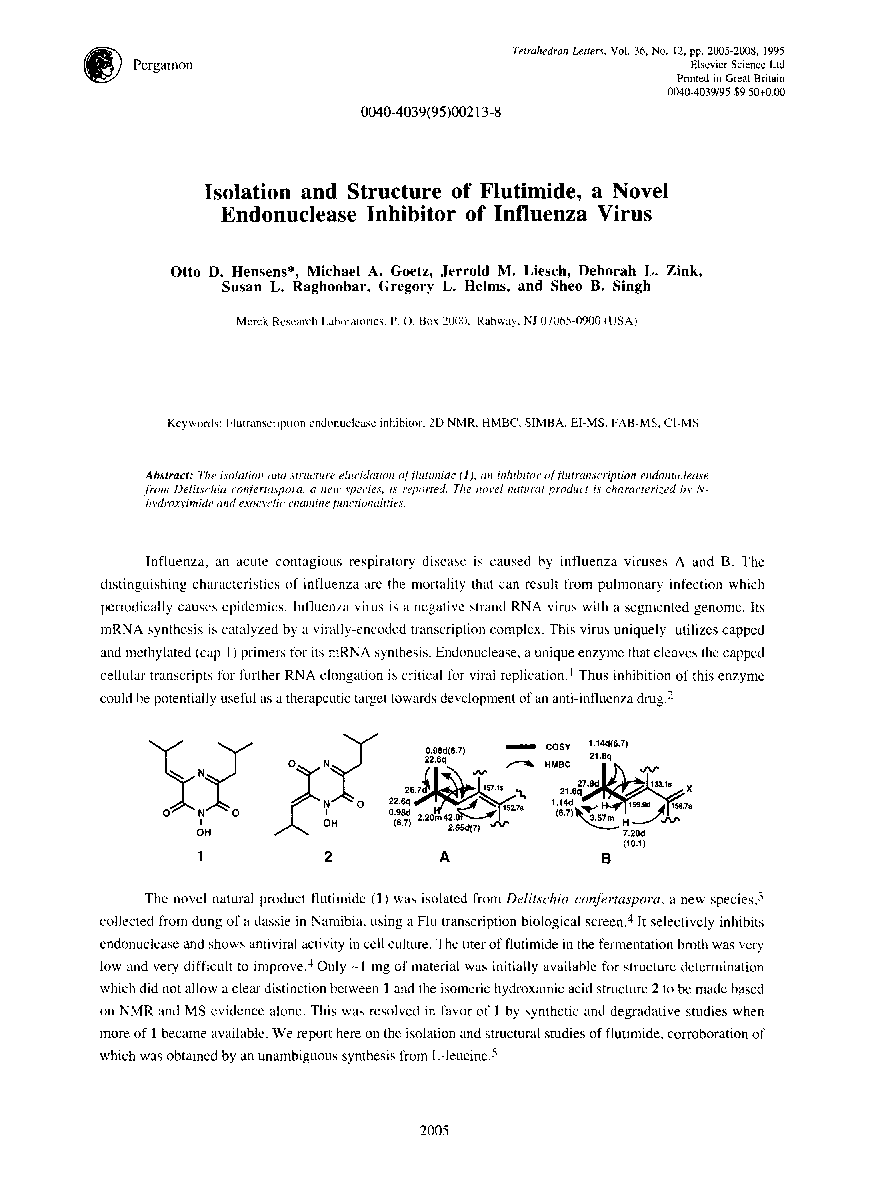 Isolation and structure of flutimide, a novel endonuclease inhibitor of influenza virus