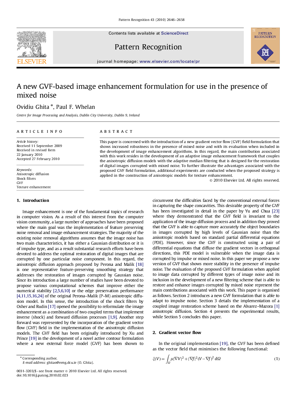 A new GVF-based image enhancement formulation for use in the presence of mixed noise