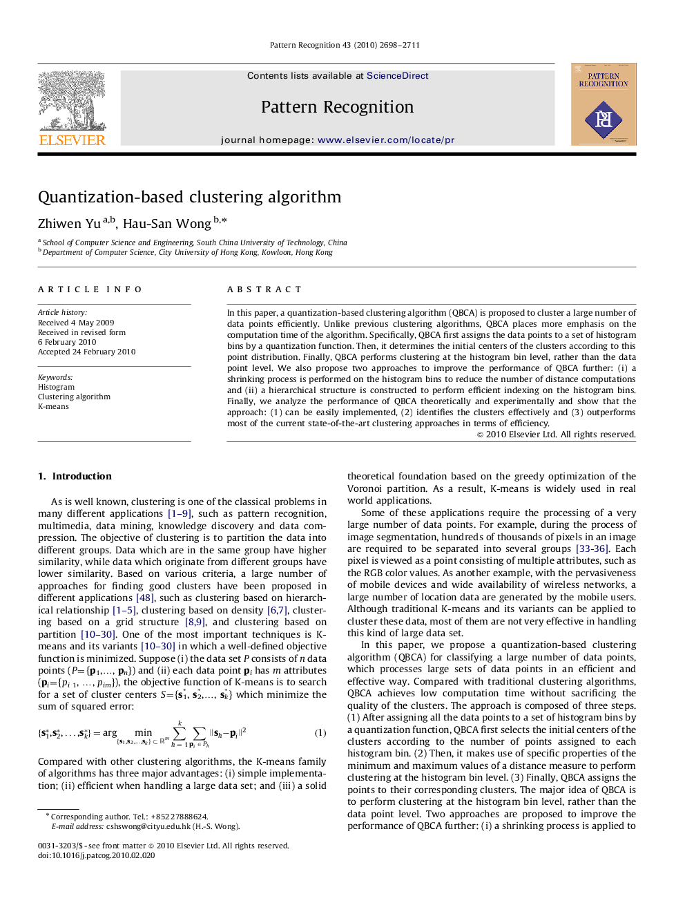 Quantization-based clustering algorithm