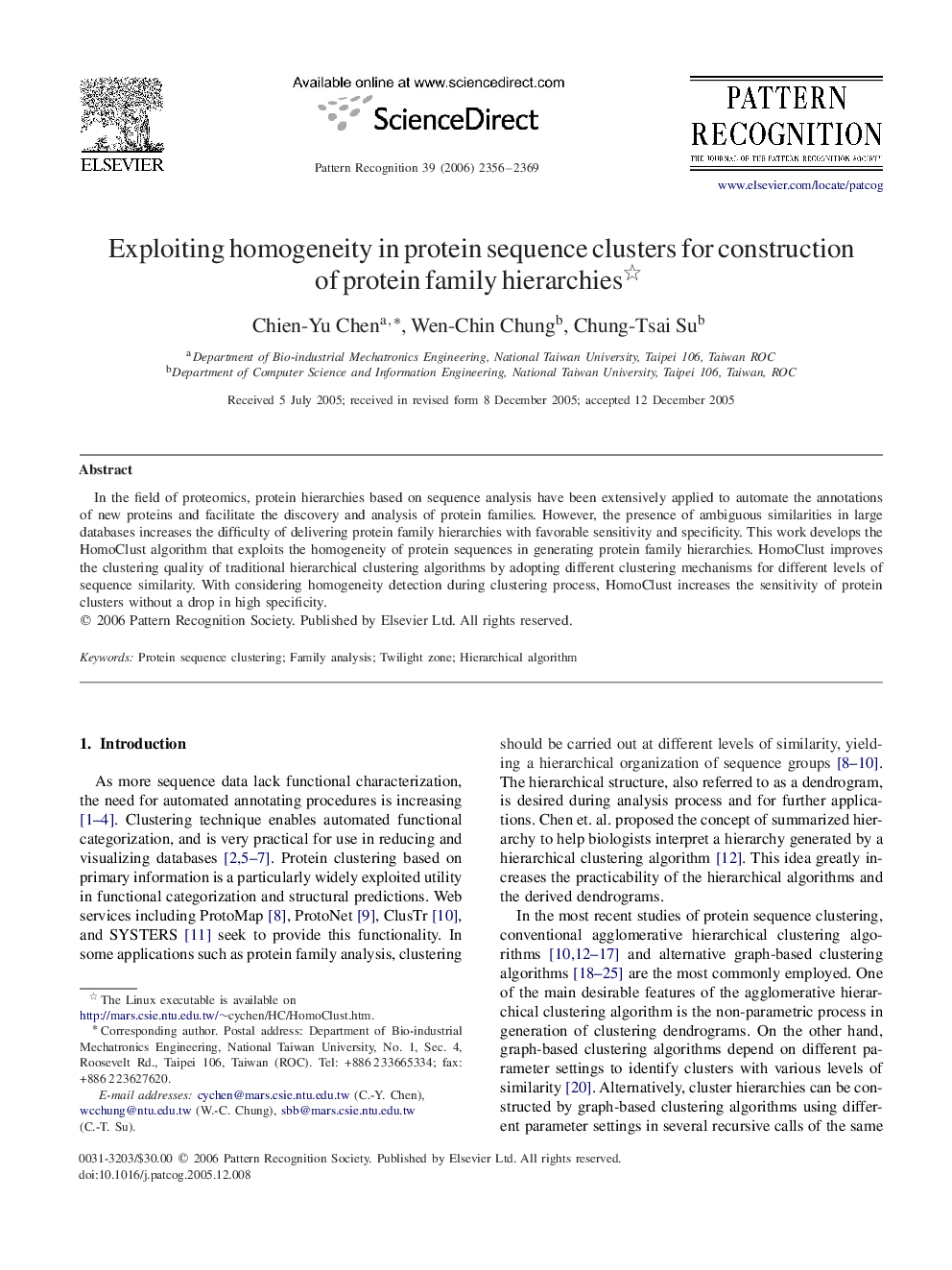 Exploiting homogeneity in protein sequence clusters for construction of protein family hierarchies 