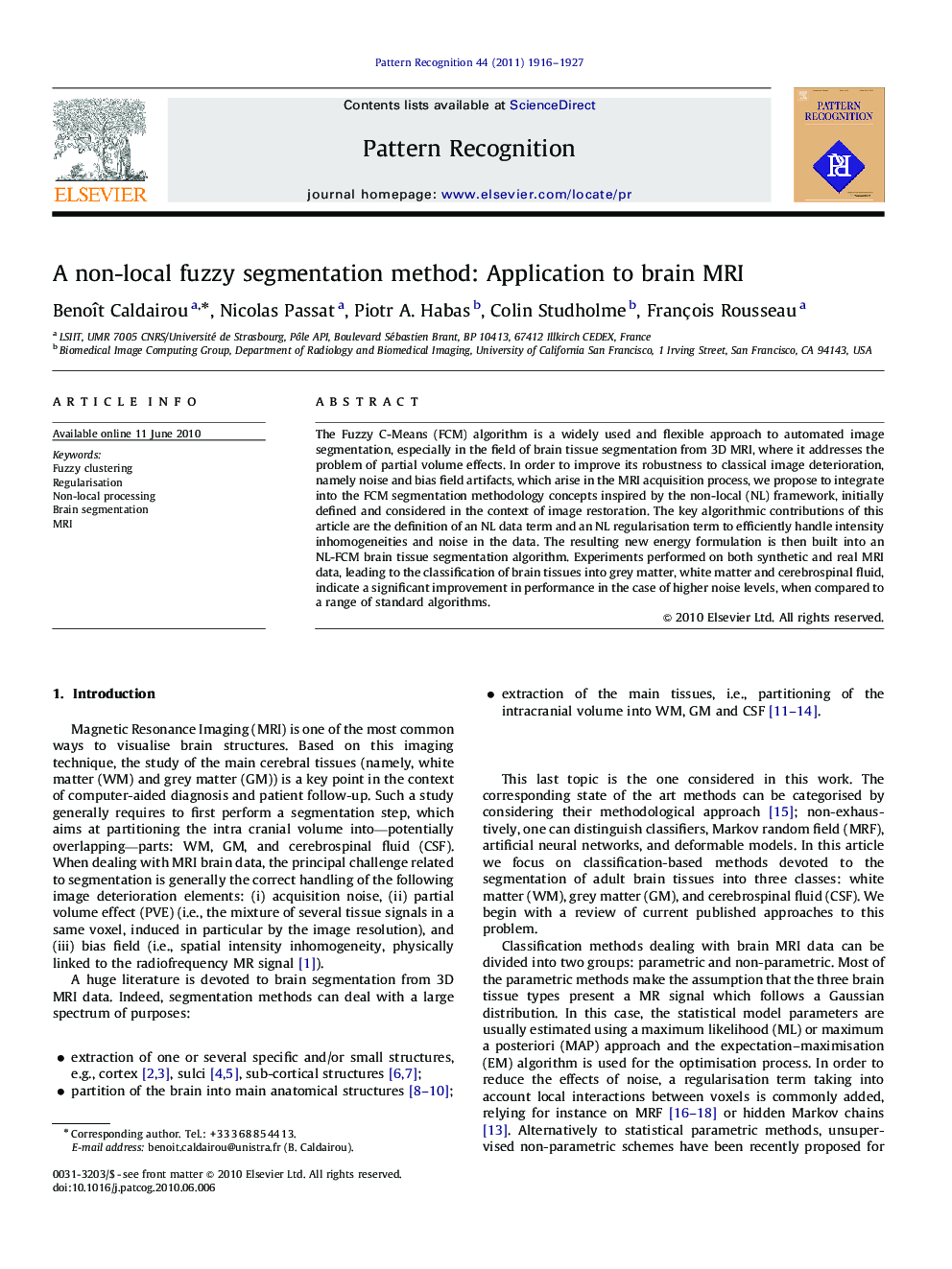 A non-local fuzzy segmentation method: Application to brain MRI