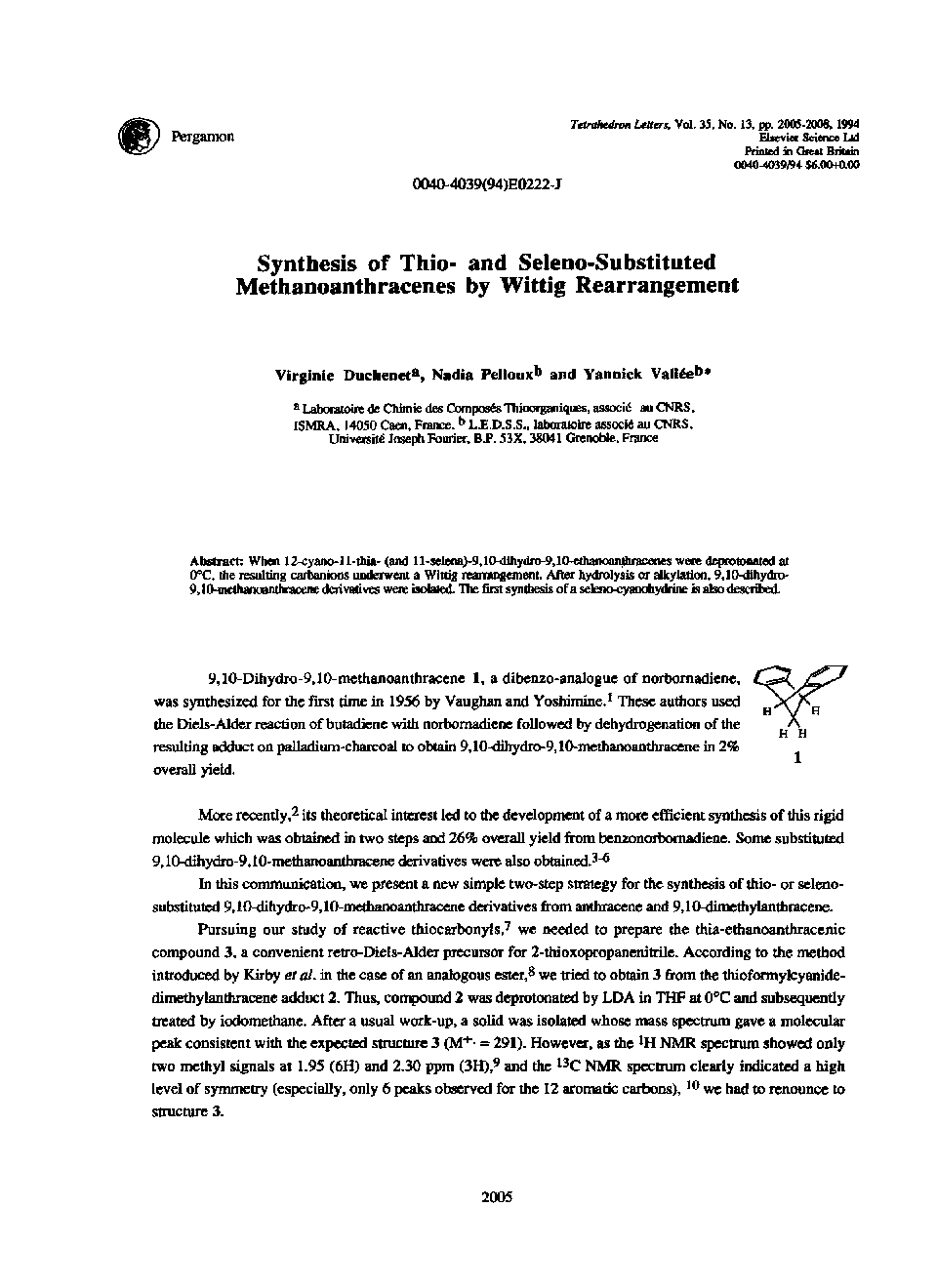 Synthesis of thio- and seleno-substituted methanoanthracenes by wittig rearrangement