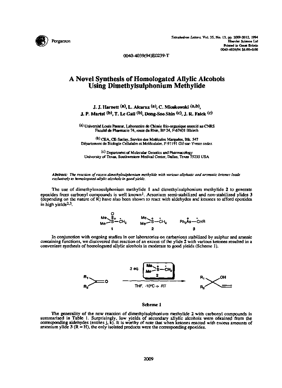 A novel synthesis of homologated allylic alcohols using dimethylsulphonium methylide