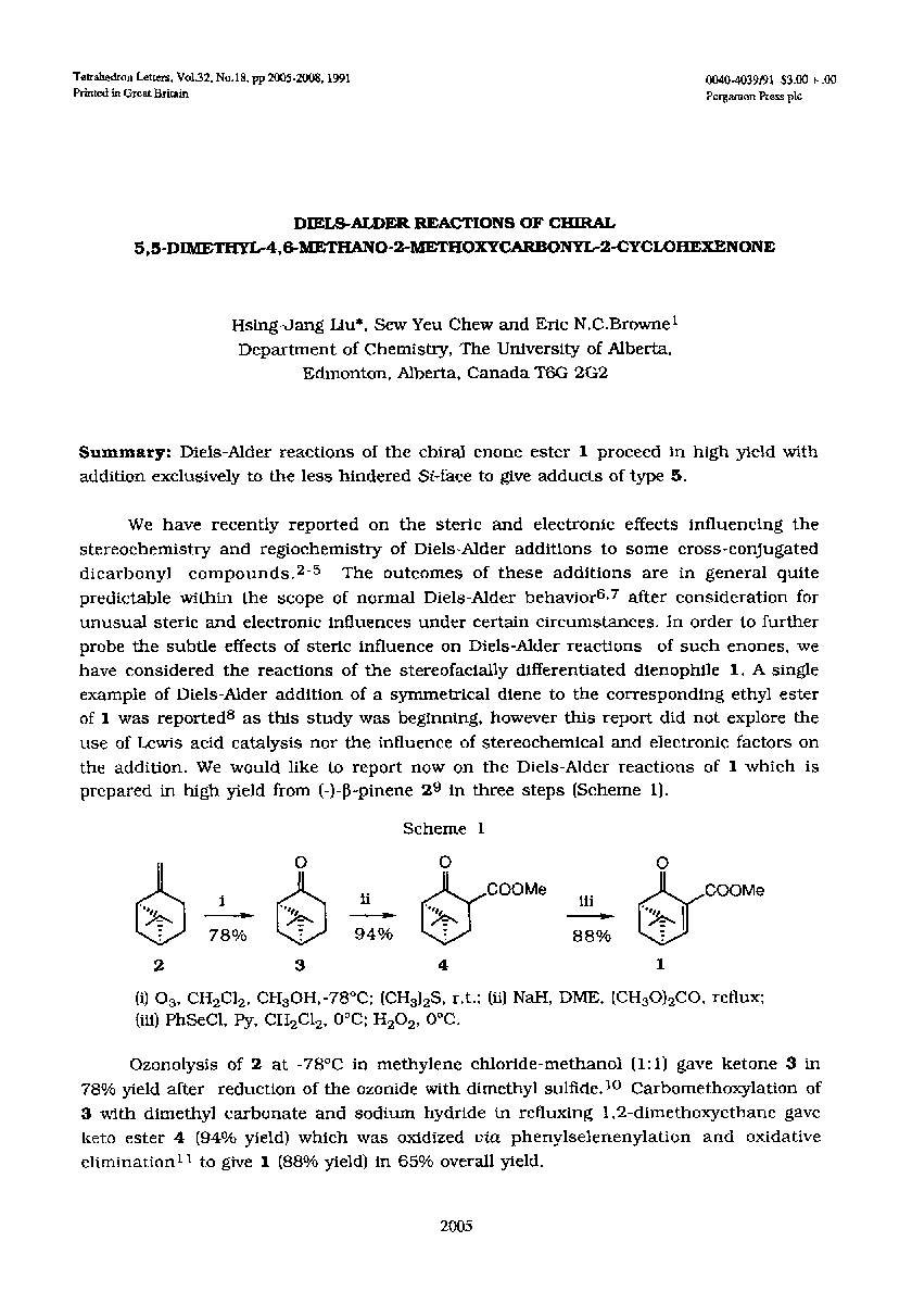 Diels-alder reactions of chiral 5,5-dimethyl-4,6-methano-2-methoxycarbonyl-2-cyclohexenone
