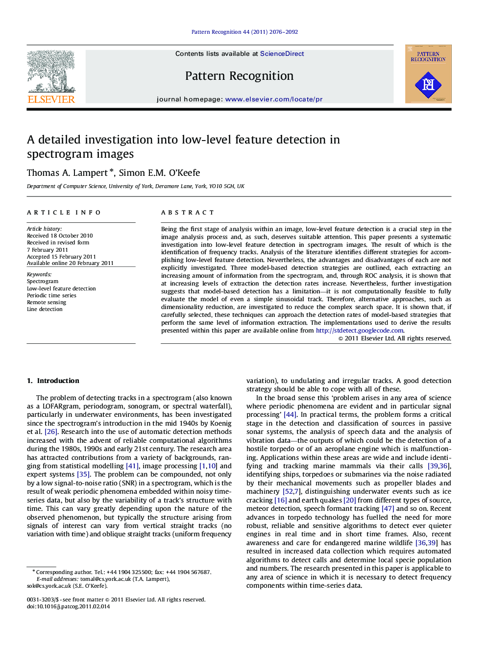 A detailed investigation into low-level feature detection in spectrogram images