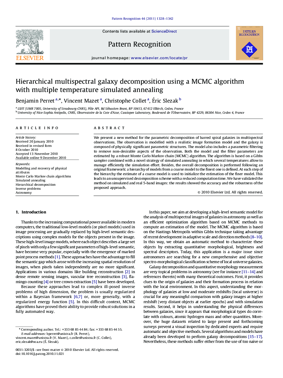 Hierarchical multispectral galaxy decomposition using a MCMC algorithm with multiple temperature simulated annealing