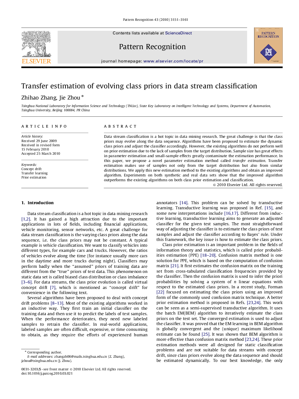 Transfer estimation of evolving class priors in data stream classification